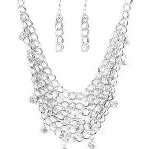 Jewelry - Silver & Rhinestone Necklace & Earrings